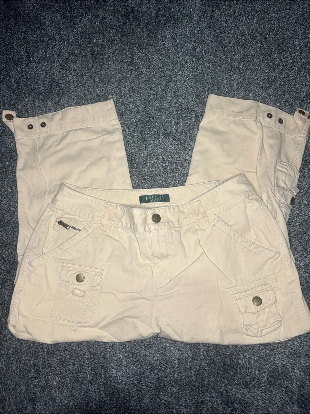 Lauren Ralph Lauren Petite Cargo Pants 6P Beige Utility Capri Cropped Y2K